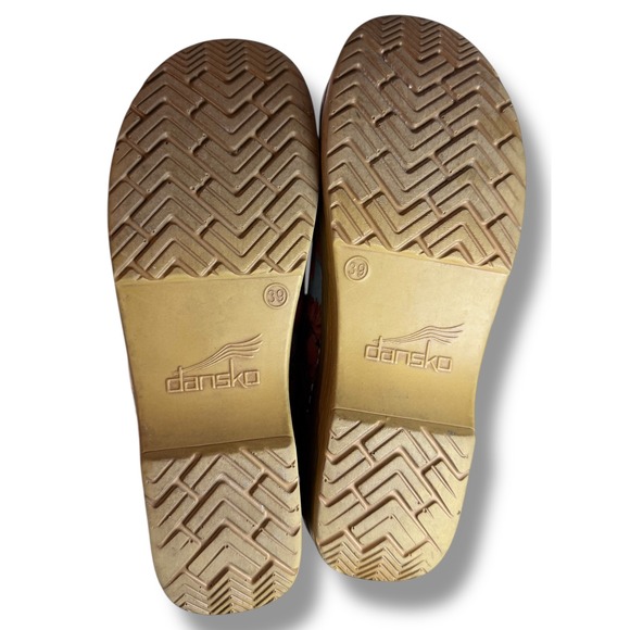 Dansko Floral Leather Clogs Women's Size 8 39 Blue Orange Flowers Shoes - Picture 3 of 14